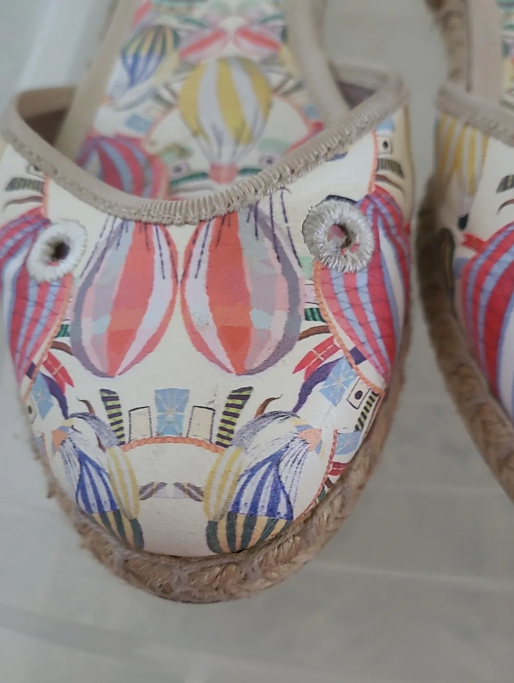 Women’s Beige Espadrille Slingback Sandals with Multicolor Print